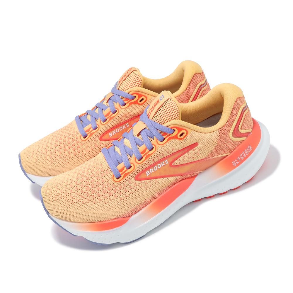 BROOKS  布魯克斯 慢跑鞋 Glycerin 21 女鞋 橘 紫 回彈 透氣 甘油系列 路跑 厚底 運動鞋 1204081B894