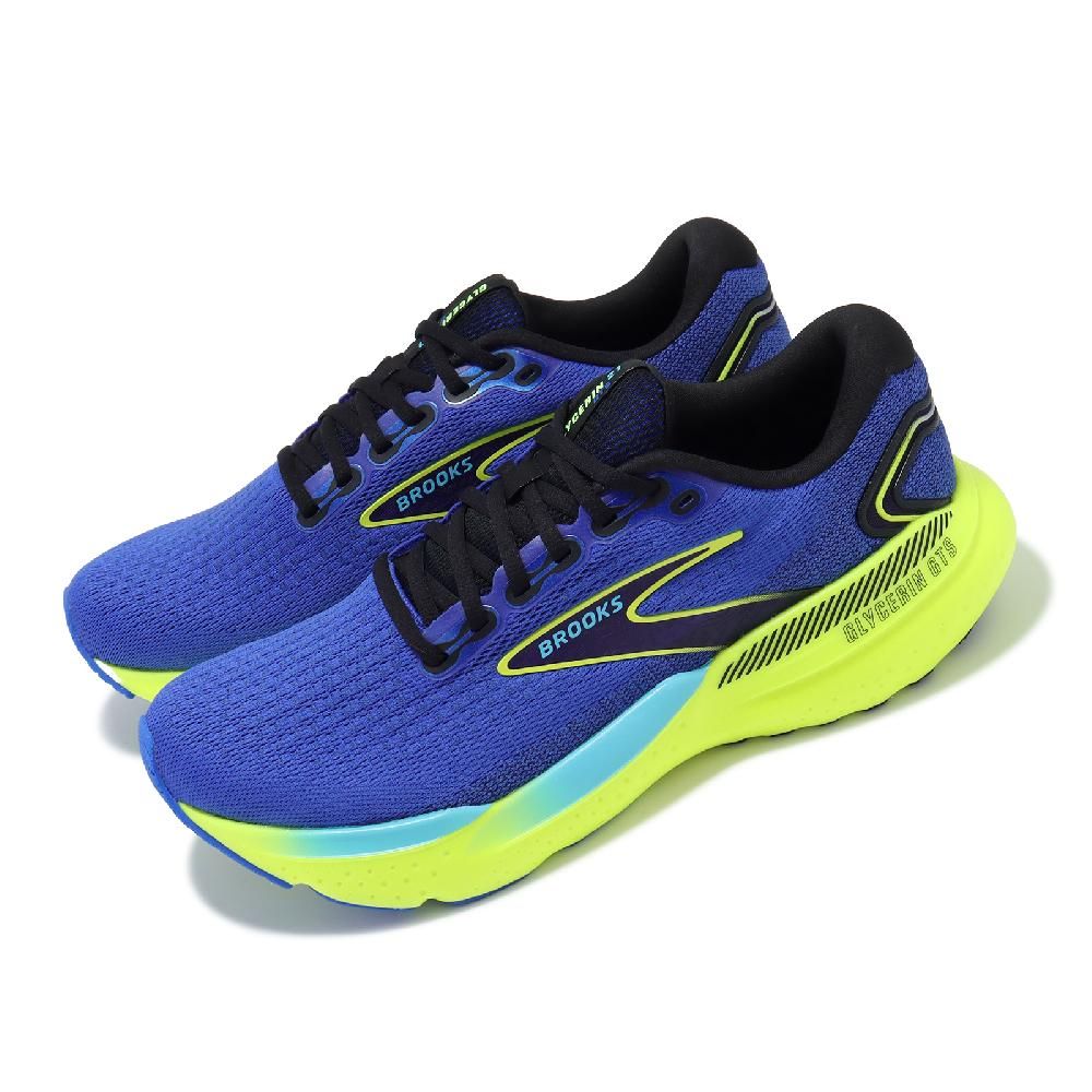 BROOKS  布魯克斯 慢跑鞋 Glycerin GTS 21 男鞋 藍 螢光綠 回彈 甘油系列 路跑 運動鞋  1104201D429