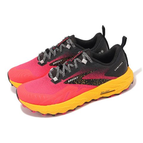 Brooks 布魯克斯 越野跑鞋 Cascadia 17 女鞋 紅 黃 輕量 回彈 抓地 郊山 健行 運動鞋 1203921B609