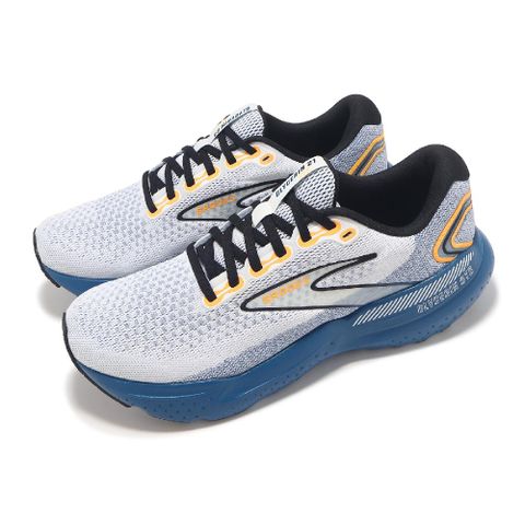 BROOKS 布魯克斯 慢跑鞋 Glycerin GTS 21 男鞋 白 藍 回彈 輕量 甘油系列 運動鞋 1104201D158