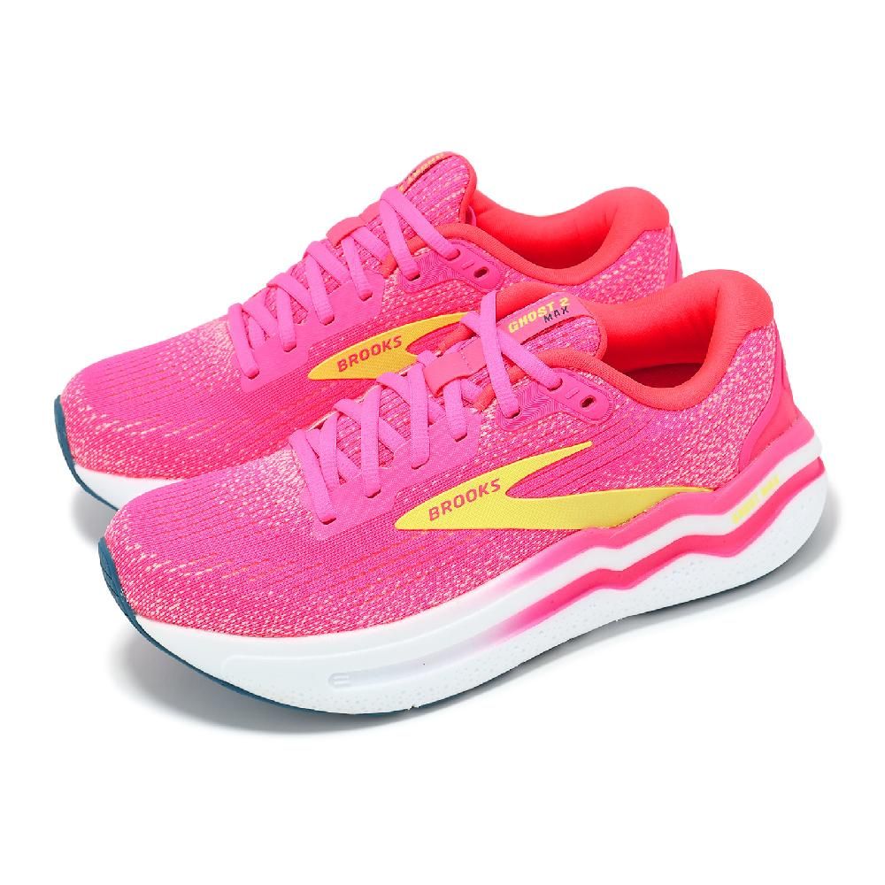 BROOKS  布魯克斯 慢跑鞋 Ghost Max 2 女鞋 粉 黃 緩衝 厚底 弧形大底 魔鬼極致 運動鞋 1204201B688