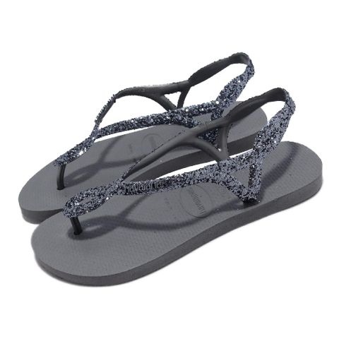 havaianas 哈瓦仕 涼拖鞋 Luna Premium II 女鞋 深灰 珠光 亮片 麻花 夾腳  41470095178W