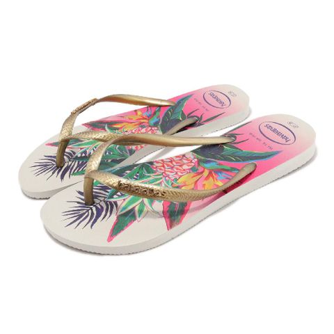 havaianas 哈瓦仕 涼拖鞋 Slim Tropical Flip Flops 女鞋 白金 熱帶風 休閒 經典 花  41221110001W