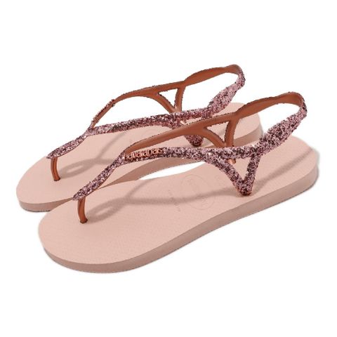 havaianas 哈瓦仕 涼拖鞋 Luna Premium II 女鞋 粉紅色 玫瑰金 夾腳拖 休閒 亮粉 踝帶 哈瓦士 41470095977W