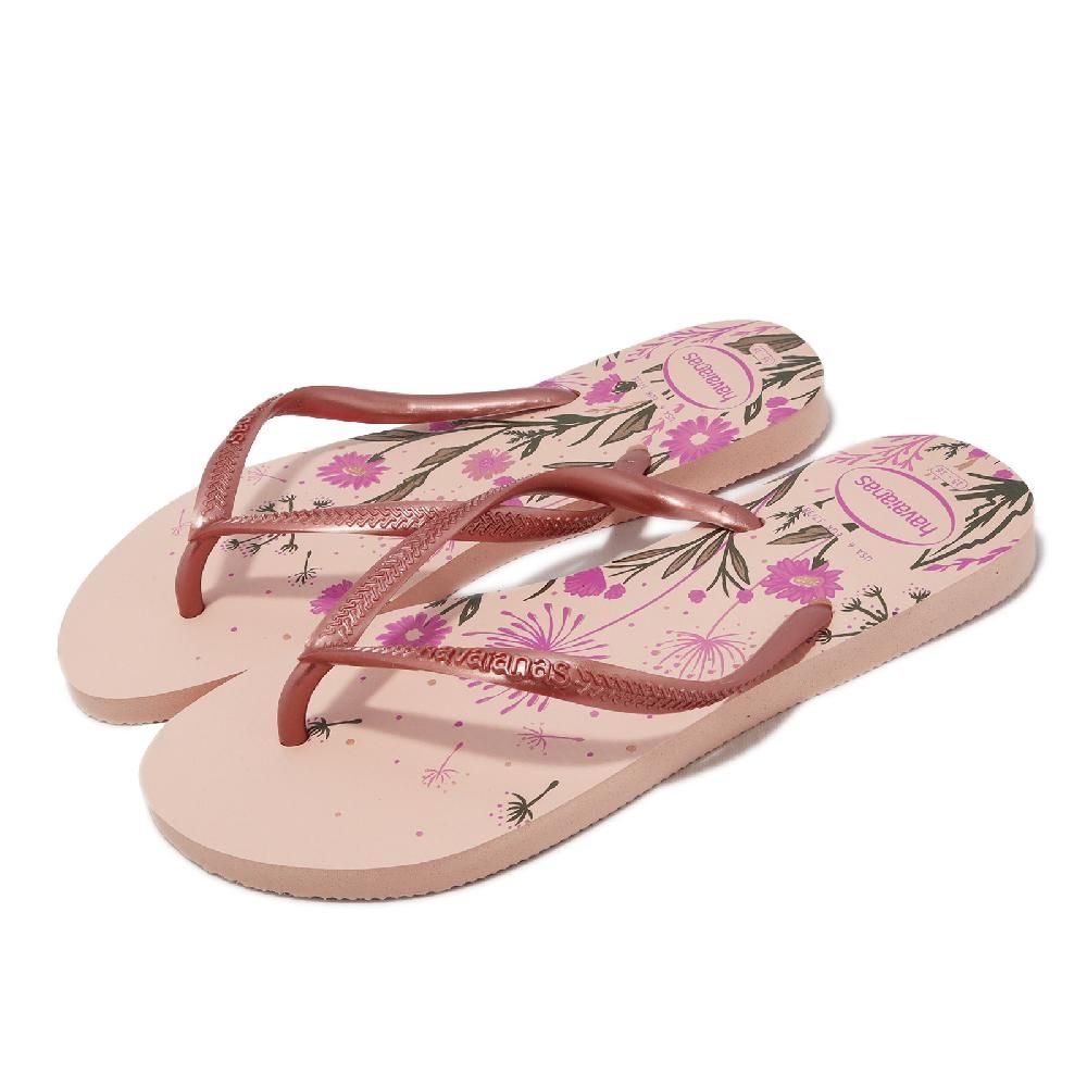 havaianas 哈瓦仕  拖鞋 Slim Organic Flip Flops 女鞋 粉 玫瑰 花卉  夾腳拖 細帶 41328232022W