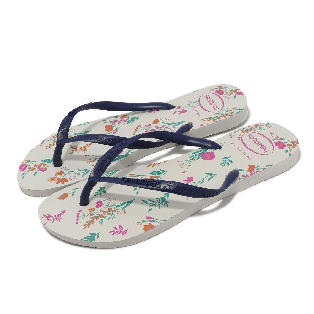 havaianas 哈瓦仕  拖鞋 Slim Romance Flip Flops 女鞋 白 藍 花卉 夾腳拖 人字拖  41369770052W