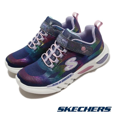 Skechers 休閒鞋 S Lights Glow 童鞋 中童 深藍 彩色金屬 炫彩 燈鞋 閃燈 302306LNVMT