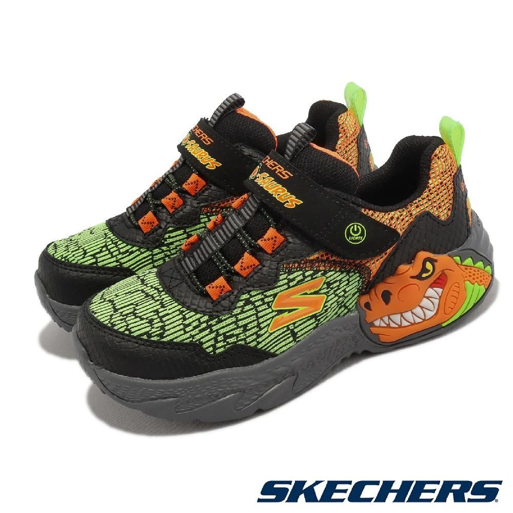 SKECHERS  休閒鞋 S Lights-Dino-Lights 中童鞋 暴龍系列 閃燈 燈鞋 魔鬼氈 400615LBKOR