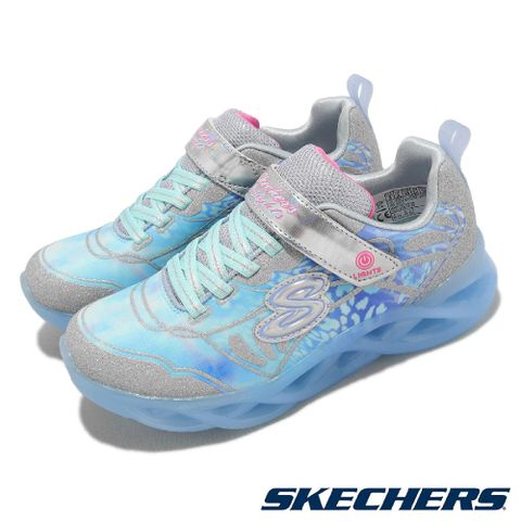 SKECHERS 斯凱奇 童鞋 S Lights 中童 水藍 魔鬼氈 半透明 果凍底 閃燈 小朋友 燈鞋 運動鞋 303710LLBMT