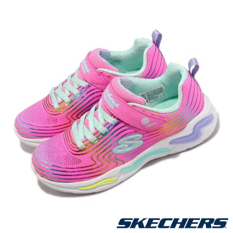 Skechers 斯凱奇 童鞋 S Lights-Wavy Beams 中童 燈鞋 粉紅 彩虹 閃燈 發光 魔鬼氈 運動鞋 302338LPKMT