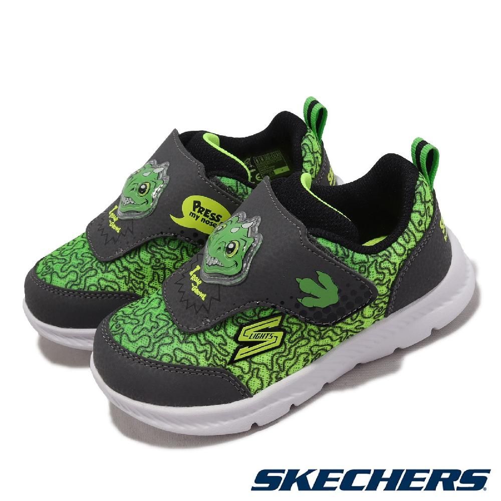 SKECHERS 斯凱奇 童鞋 S Lights-Comfy Flex 2.0 小童 綠 黑 魔鬼氈 燈鞋 恐龍 小朋友 401512NCCLM