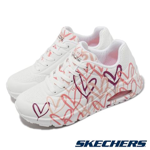 Skechers 斯凱奇 休閒鞋 Uno-Spread The Love 女鞋 白 粉紅 愛心 滿版 氣墊 聯名 155507WCRL