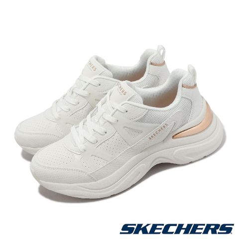 SKECHERS 斯凱奇 休閒鞋 Hazel-Faye 女鞋 白 玫瑰金 皮革 緩震 記憶鞋墊 運動鞋 177576WHT