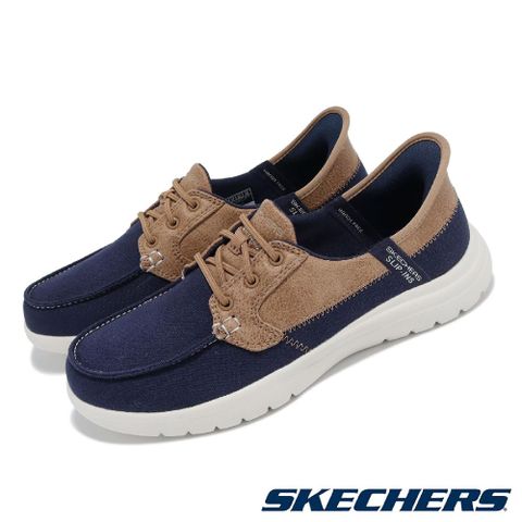 Skechers 斯凱奇 樂福鞋 On-The-GO Flex Slip-Ins 女鞋 藍 棕 記憶鞋墊 帆布 健走 休閒鞋 136536NVY