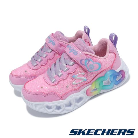 SKECHERS 斯凱奇 燈鞋 S Lights-Flutter Heart Lights 大童 粉紅 魔鬼氈 閃燈 運動鞋 303752LPKLP