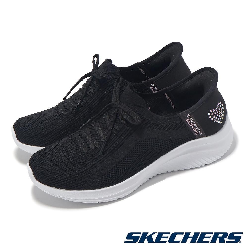 SKECHERS  斯凱奇 休閒鞋 Ultra Flex 3.0-Heart Me Slip-Ins 女鞋 黑 白 避震 套入式 150177BLK