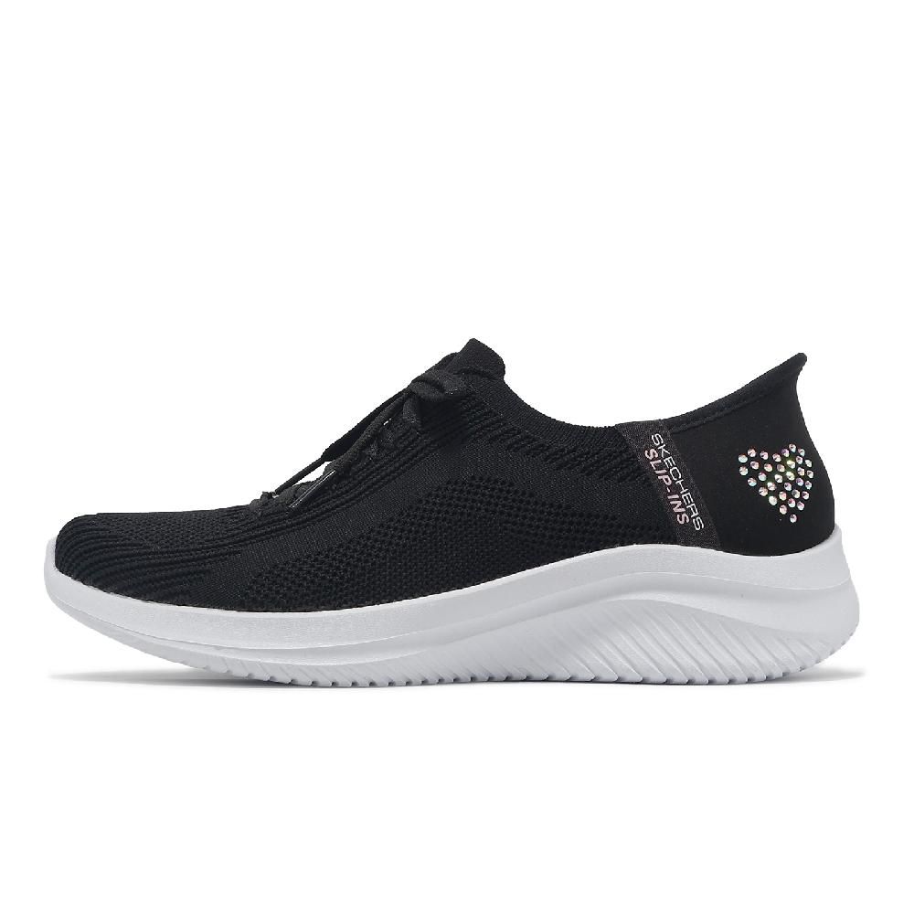 SKECHERS  斯凱奇 休閒鞋 Ultra Flex 3.0-Heart Me Slip-Ins 女鞋 黑 白 避震 套入式 150177BLK