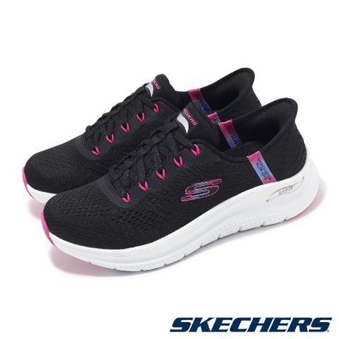 SKECHERS 斯凱奇 休閒鞋 Arch Fit 2.0-Easy Chic Slip-Ins 女鞋 黑粉 厚底 套入式 150066WBKHP