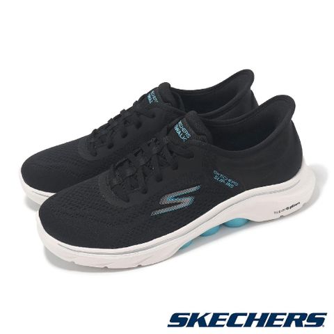 SKECHERS 斯凱奇 斯凱奇 休閒鞋 Go Walk 7-Valin Slip-Ins 女鞋 黑 藍 套入式 健走鞋 125233BKAQ