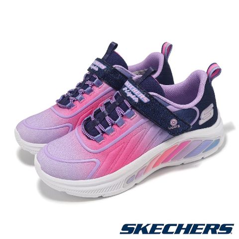 SKECHERS 斯凱奇 燈鞋 S Lights-Rainbow Cruisers 中童 藍紫 魔鬼氈 小朋友 發光 閃燈 303721LNVMT