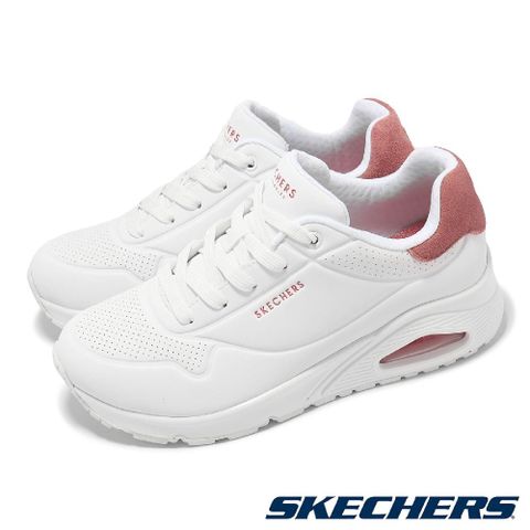 SKECHERS 斯凱奇 休閒鞋 Uno-Pop Back 女鞋 白 紅 氣墊 皮革 厚底 緩衝 177092WCRL