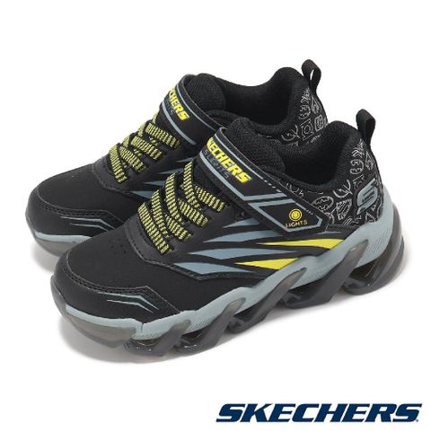 SKECHERS 斯凱奇 x DC 兒童燈鞋 S Light-Mega-Surge 中童 黑灰 發光 閃燈 魔鬼氈 小朋友 407108LBKMT