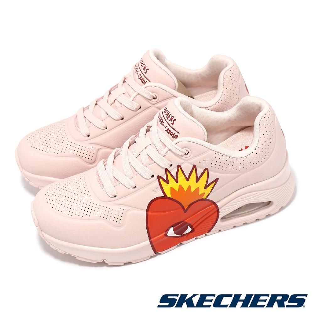 SKECHERS 斯凱奇  斯凱奇 x Ricardo Cavolo 休閒鞋 Uno-Flaming Heart 女鞋 粉紅 氣墊 聯名 177956PKMT