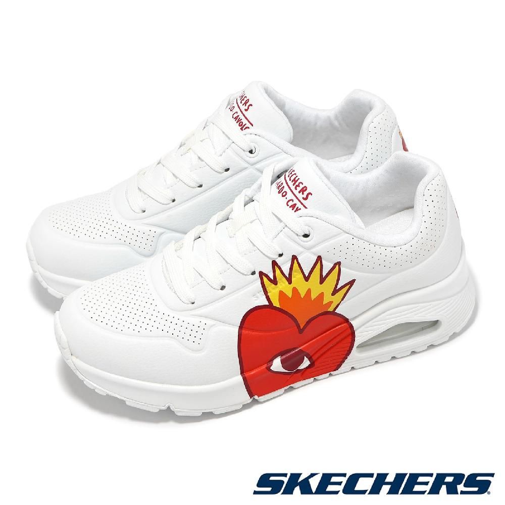 SKECHERS  斯凱奇 x Ricardo Cavolo 休閒鞋 Uno-Flaming Heart 女鞋 白紅 聯名 氣墊 177956WMLT