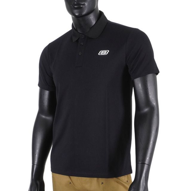  Skechers [L221M009-0018] 男 短袖 上衣 POLO衫 經典 簡約 素面 百搭 舒適 穿搭 黑