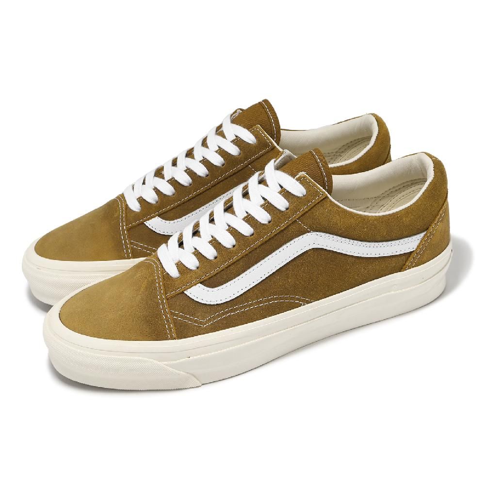 VANS  範斯 休閒鞋 Old Skool 36 男鞋 棕 白 皮革 鬆餅格紋 板鞋 運動鞋 VN000CNG1M7