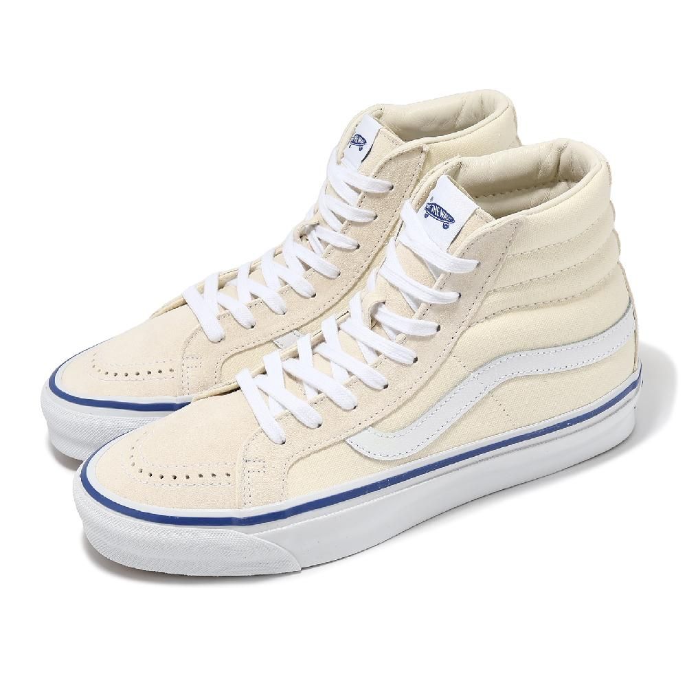 VANS  範斯 休閒鞋 Sk8-Hi Reissue 38 男鞋 米白 藍 拼接 帆布 麂皮 高筒 VN000CR0OFW