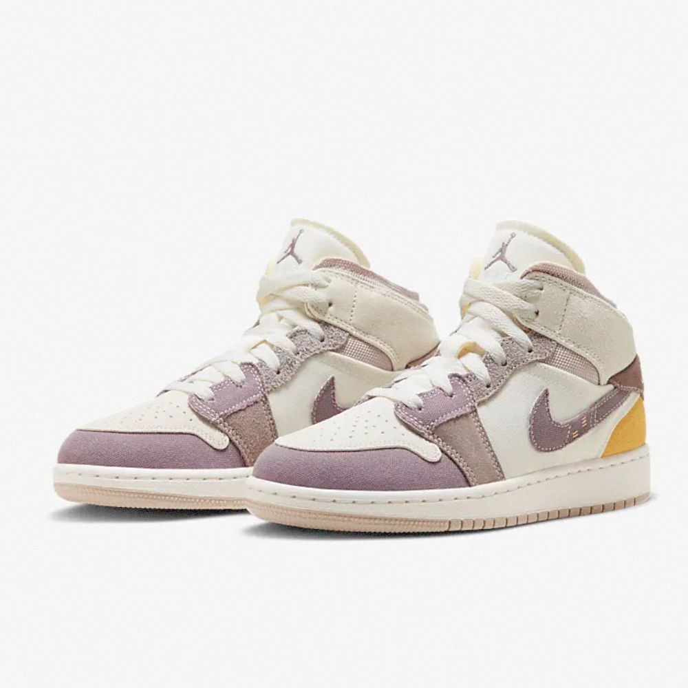 NIKE 耐吉 AIR JORDAN 1 MID SE CRAFT GS 籃球鞋 童鞋 大童 女鞋 米白紫-DZ4466102