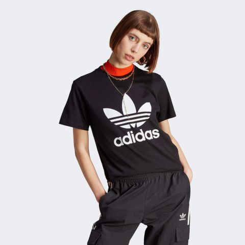 ADIDAS 愛迪達 TREFOIL TEE 短袖上衣 女 黑色-IK4035