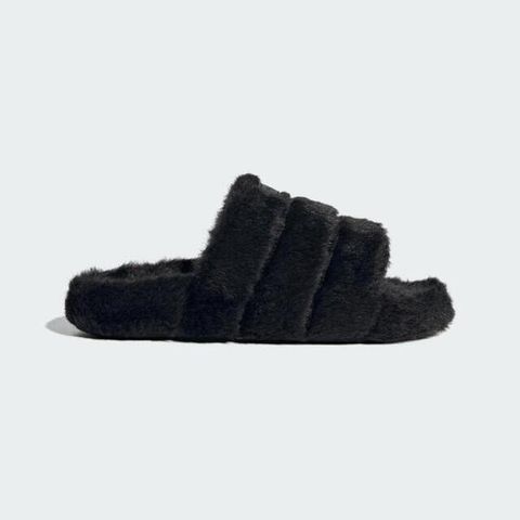 adidas Originals Adidas Adilette Essential W IF3964 女 涼拖鞋 厚底 毛絨絨 保暖 三葉草 全黑