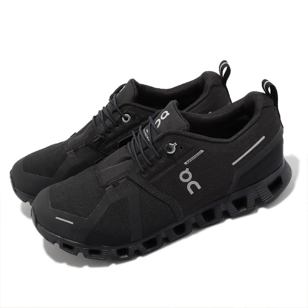 On Running 慢跑鞋Cloud 5 Waterproof 女鞋黑防水雲科技彈性鞋帶運動鞋