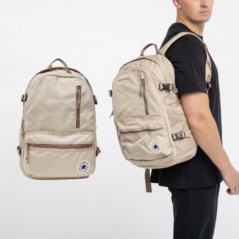 Converse 匡威 後背包 Straight Edge Backpack 米白 卡其 多夾層 可調背帶 筆電包 背包 10021138A13