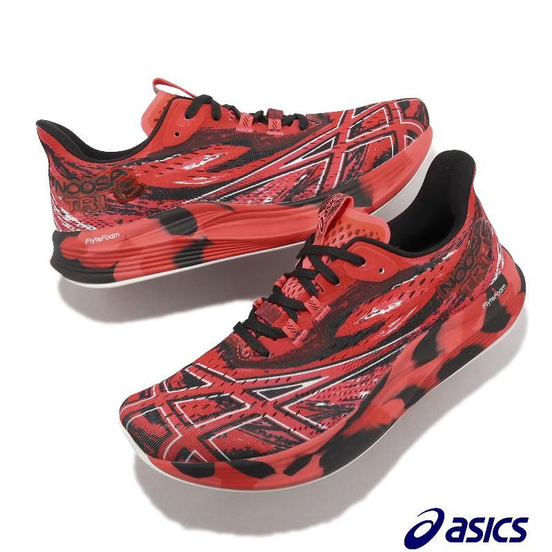 Asics 亞瑟士三鐵鞋Noosa TRI 15 男鞋黑紅緩震弧形鞋底鐵人三項慢跑鞋