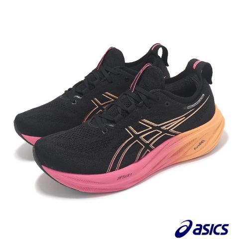 Asics 亞瑟士 慢跑鞋 GEL-Nimbus 26 男鞋 黑 粉橘 緩衝 厚底 針織 運動鞋 1011B996002