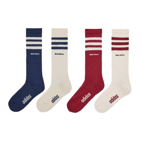 Wales Bonner x Adidas Original 3S Unisex Socks 三線襪 藍白/紅白 刺繡 高筒 JH3609/JH3610