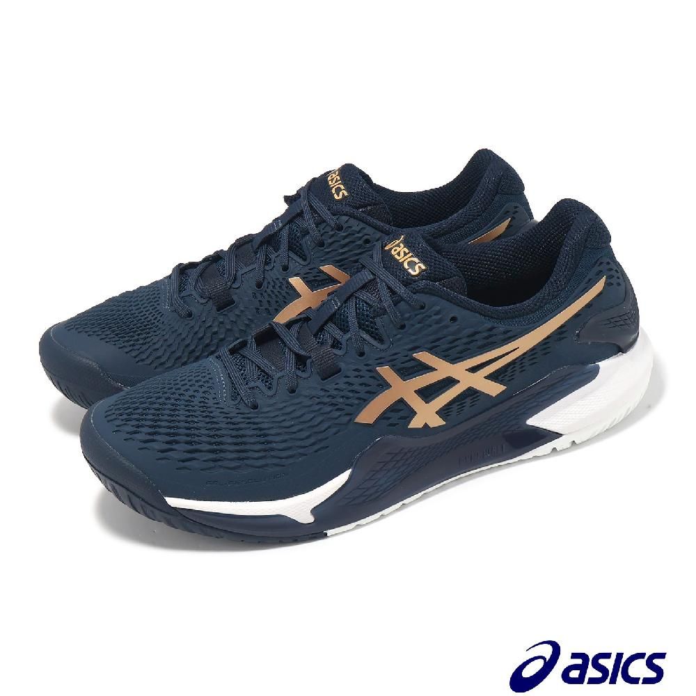 Asics 亞瑟士   網球鞋 GEL-Resolution 9 男鞋 女鞋 藍 金 榮耀系列 抓地 緩衝 運動鞋 1041A468960