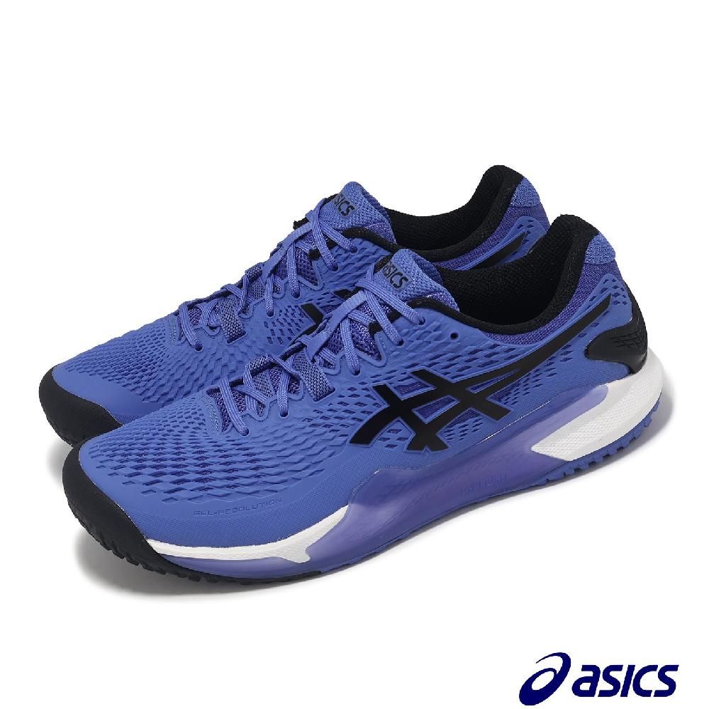 Asics 亞瑟士   網球鞋 GEL-Resolution 9 OC 2E 男鞋 黑 藍 寬楦 法網配色 運動鞋 1041A378401