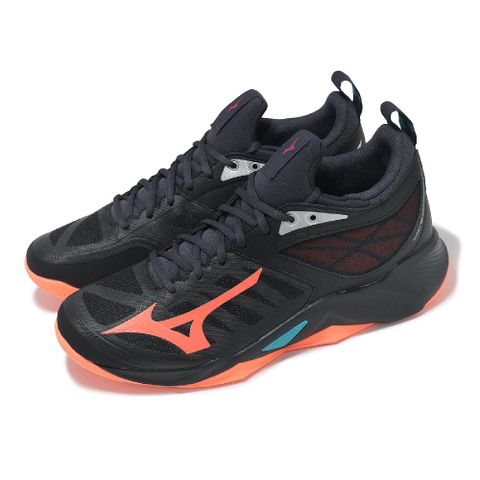 MIZUNO 美津濃 排球鞋 Wave Dimension 男鞋 黑 橘 襪套 緩衝 室內運動 羽排鞋 V1GA2240-06