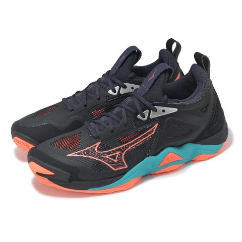 MIZUNO 美津濃 排球鞋 Wave Momentum 3 男鞋 黑橘 緩衝 抓地 室內運動 羽排鞋 V1GA2312-06
