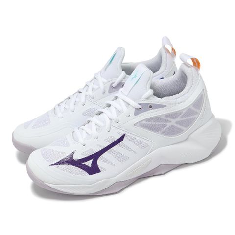 MIZUNO 美津濃 排球鞋 Wave Dimension 女鞋 白 紫 襪套 緩衝 室內運動 羽排鞋 V1GC2240-20