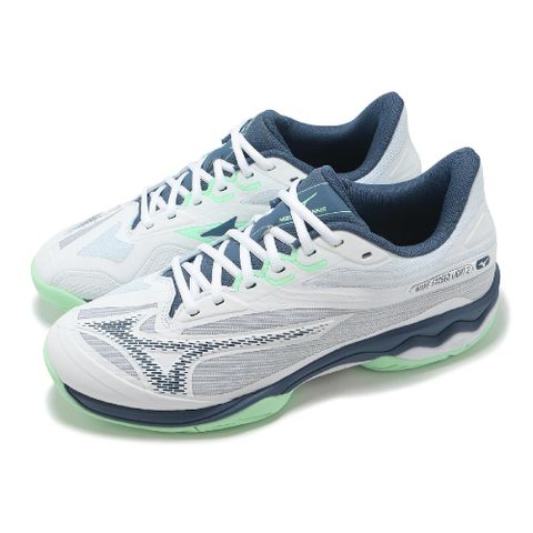 MIZUNO 美津濃 網球鞋 Wave Exceed Light 2 AC 男鞋 白藍 輕量 支撐 緩衝 運動鞋 61GA2318-37