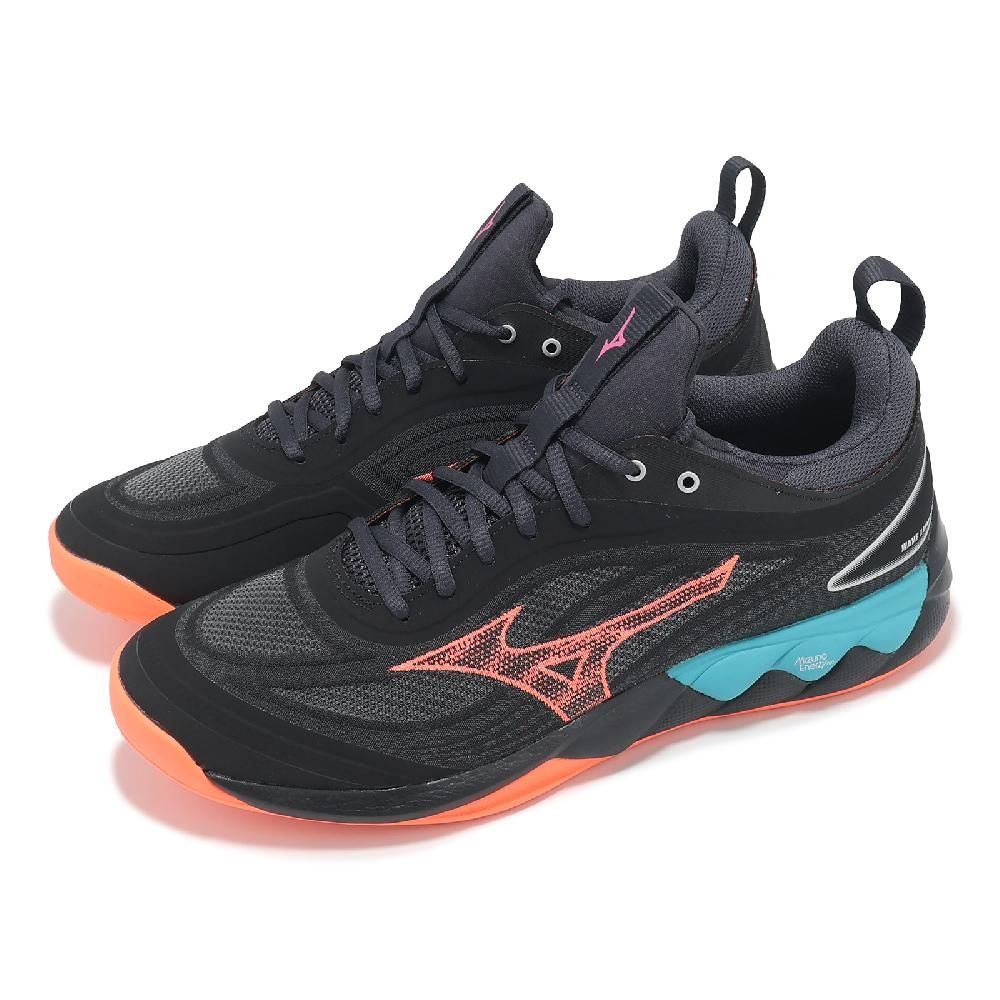MIZUNO 美津濃 排球鞋 Wave Luminous 3 男鞋 黑 橘 緩衝 針織 室內運動 羽排鞋 V1GA2420-06