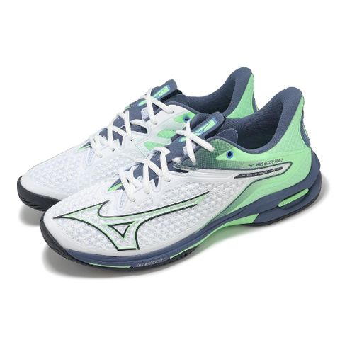 MIZUNO 美津濃 網球鞋 Wave Exceed Tour 6 AC 男鞋 白 藍綠 輕量 支撐 運動鞋 61GA2470-37