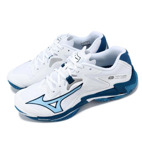 MIZUNO 美津濃 排球鞋 Wave Lightning Z8 男鞋 白 藍 回彈 抓地 室內運動 運動鞋 V1GA2400-21