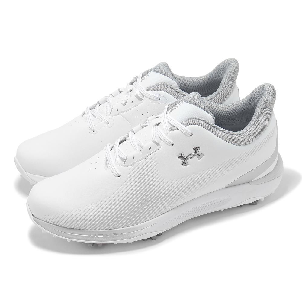 Under Armour 安德瑪 高爾夫球鞋 Drive Fade 男鞋 寬楦 白 灰 防水鞋面 緩衝 支撐 運動鞋 UA 3027878101