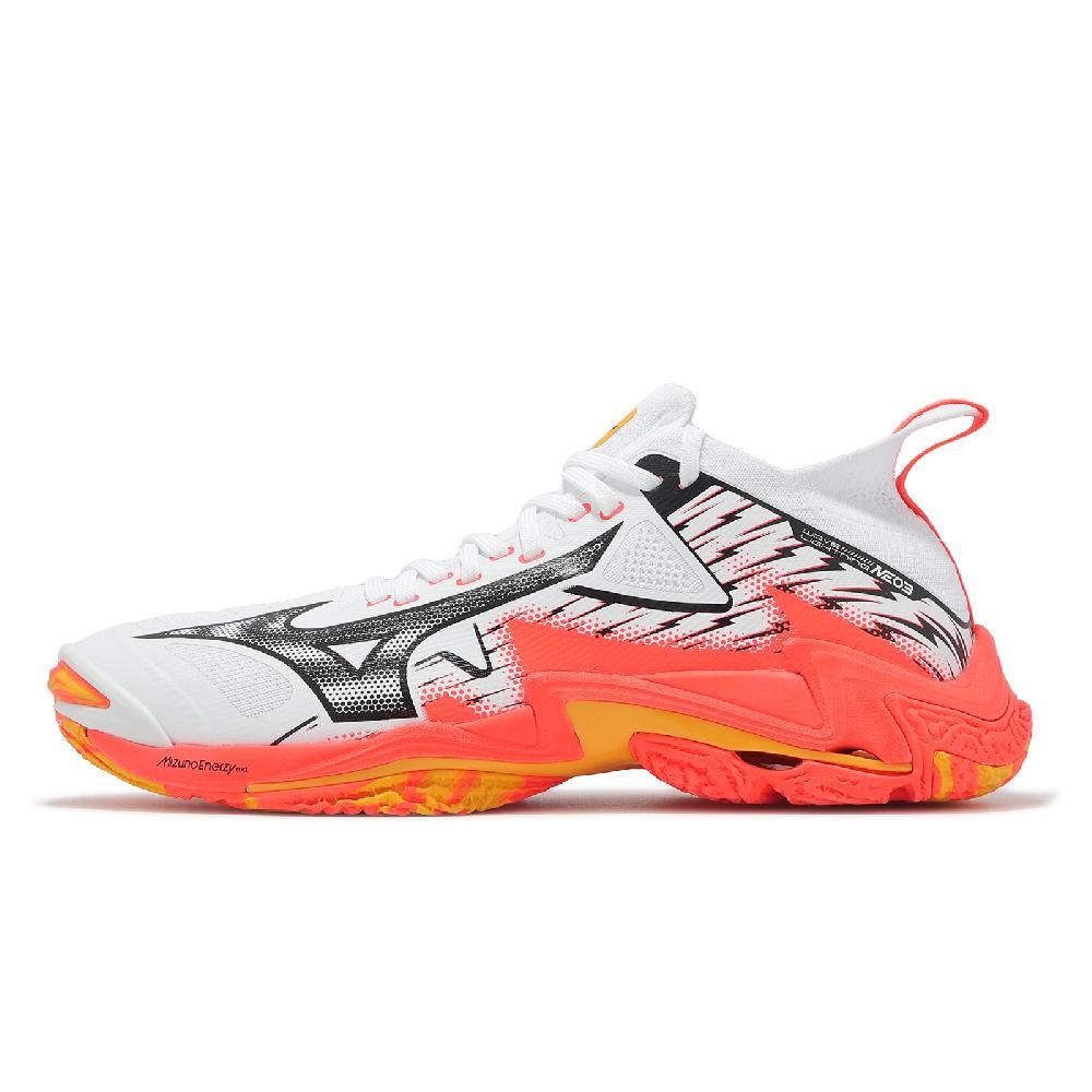 【兄弟專用】三角白和宫灯 MIZUNO 美津濃排球鞋Wave Lightning Neo 3 男鞋白橘緩衝室內運動